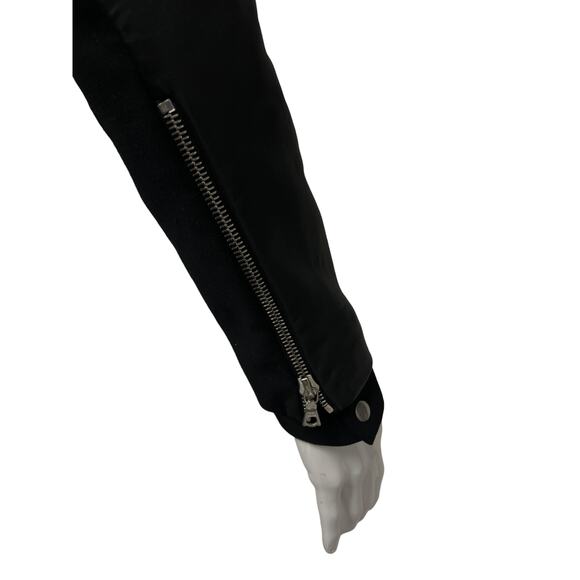 SANDRO Black Lamb Leather Textured Trim Collarless Full Zip Blazer Jacket Size S - Picture 3 of 5